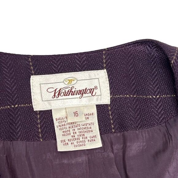 Worthington NWT purple window check double breasted blazer size 16 - Picture 8 of 14